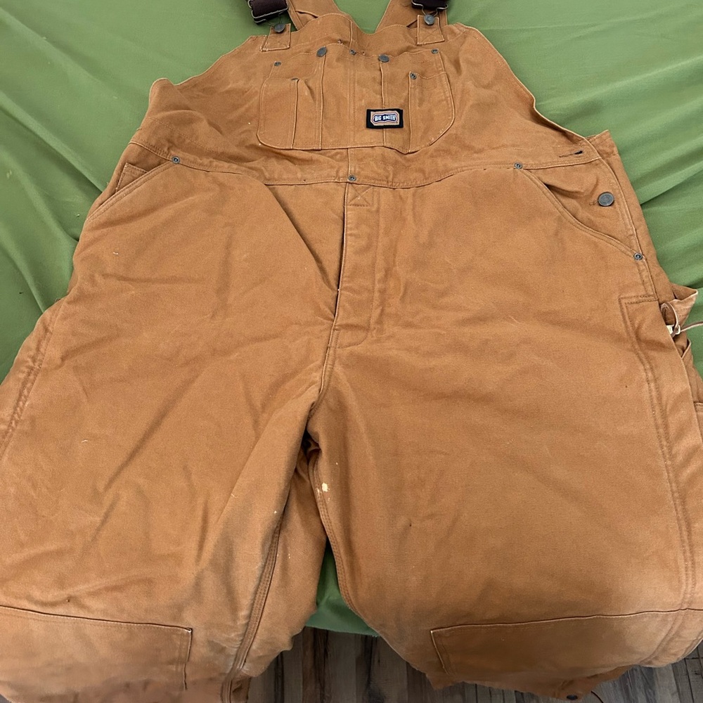 Big Smith Bib Overalls Hunting Tan Insulated Lining Zippered Legs Men's Size 2XL